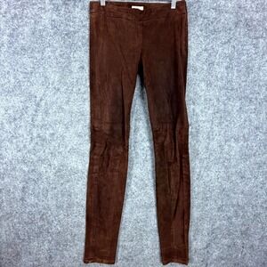 Joie Lamb Leather Pants Women 0 Brown Skinny Flat Front Suede Pull On Biker Boho